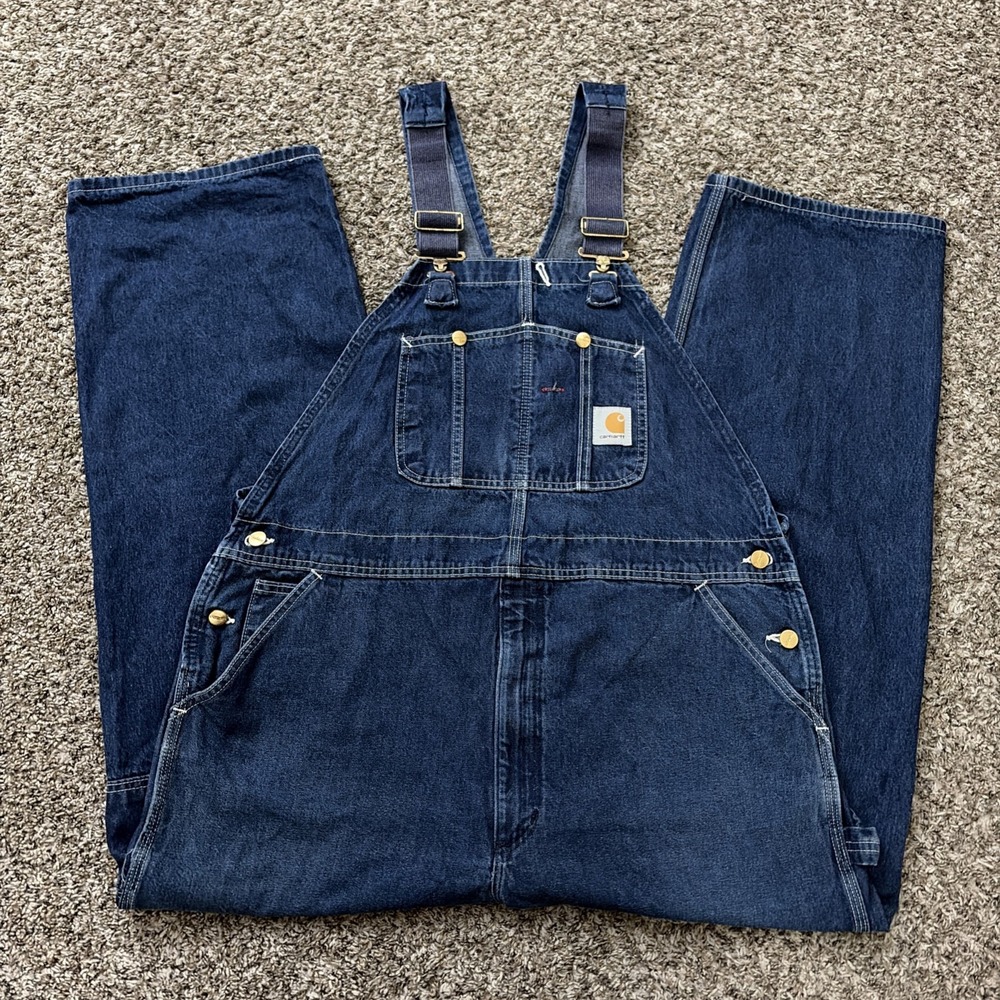 Carhartt Overalls Mens 42 x 29 Blue R07 DST Denim Workwear Chore Vintage